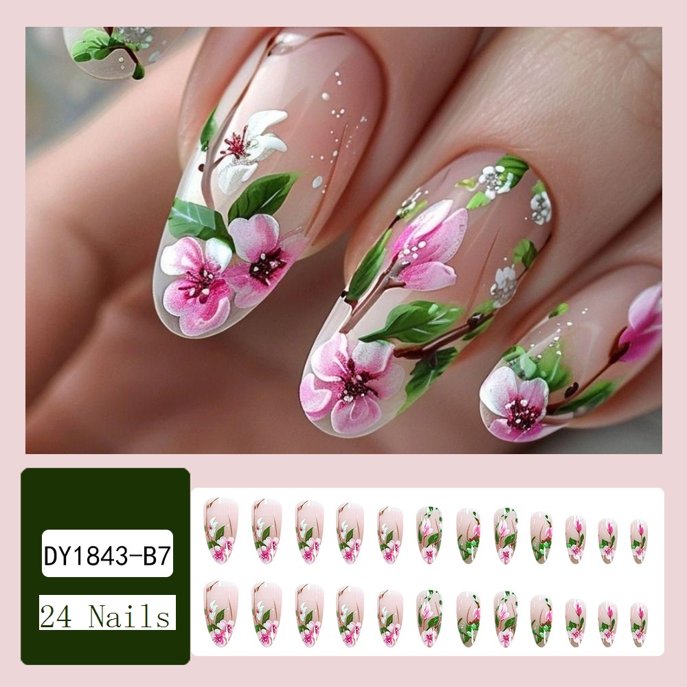 Short Almond Press on Nails 3D - Pressed Flower Art 评论和价格