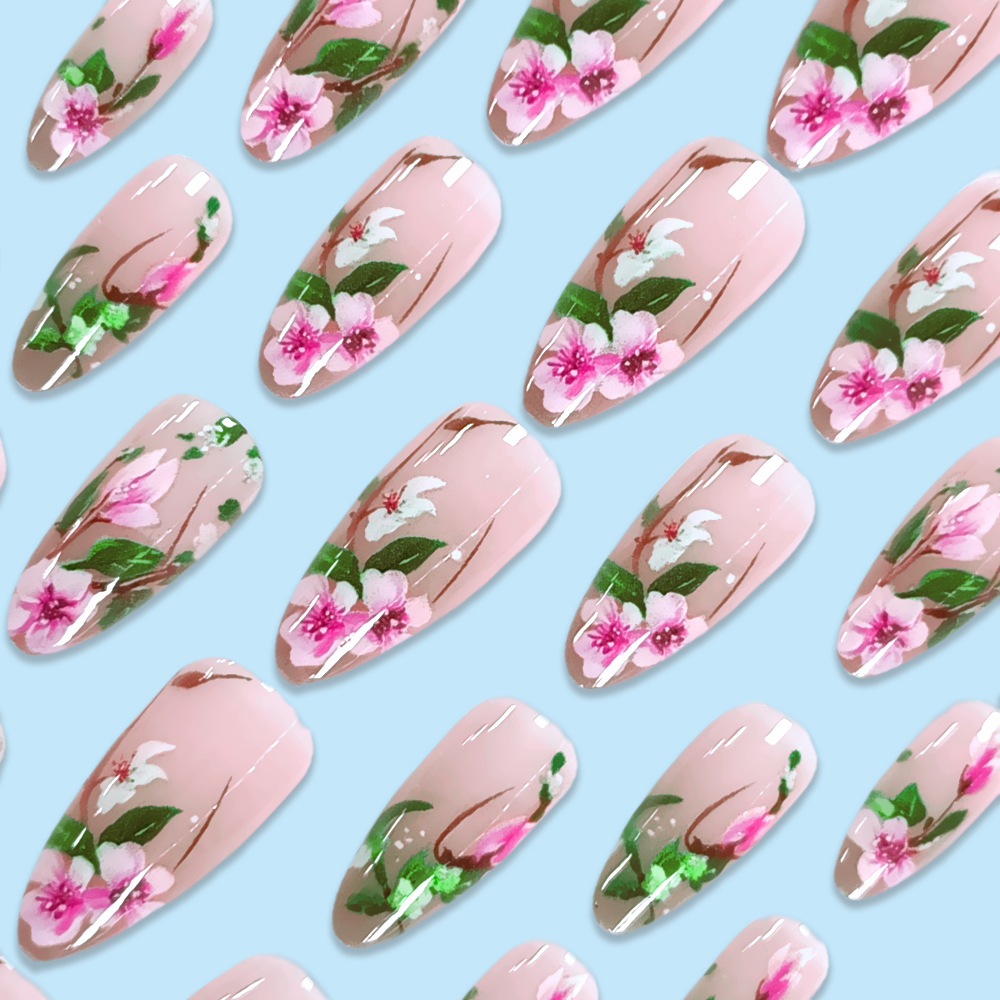 Short Almond Press on Nails 3D - Pressed Flower Art 评论和价格