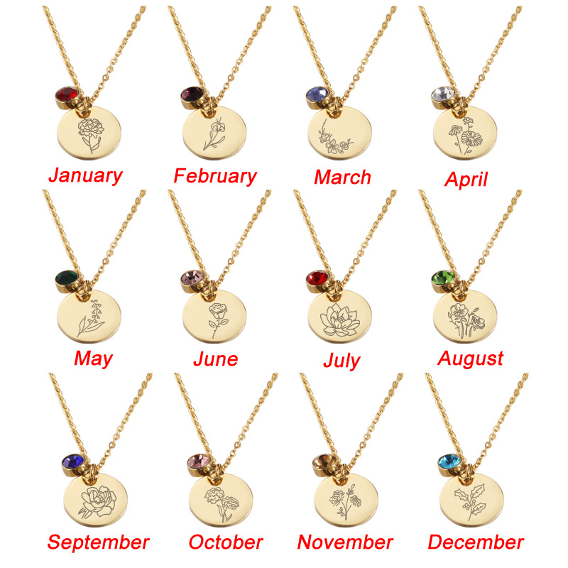 Crystal Birthstone Necklace fo - Birth Flower Necklace 评论和价格
