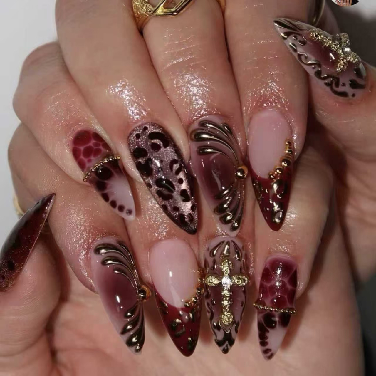 Medium fake nails for women gr - Pressed Flower Art 评论和价格