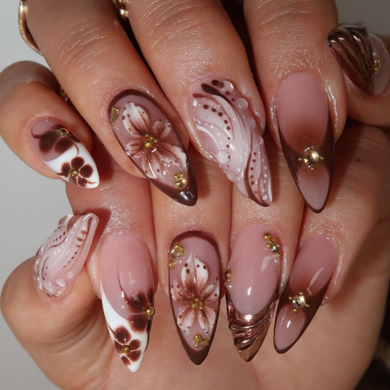Medium fake nails for women gr - Pressed Flower Art 评论和价格
