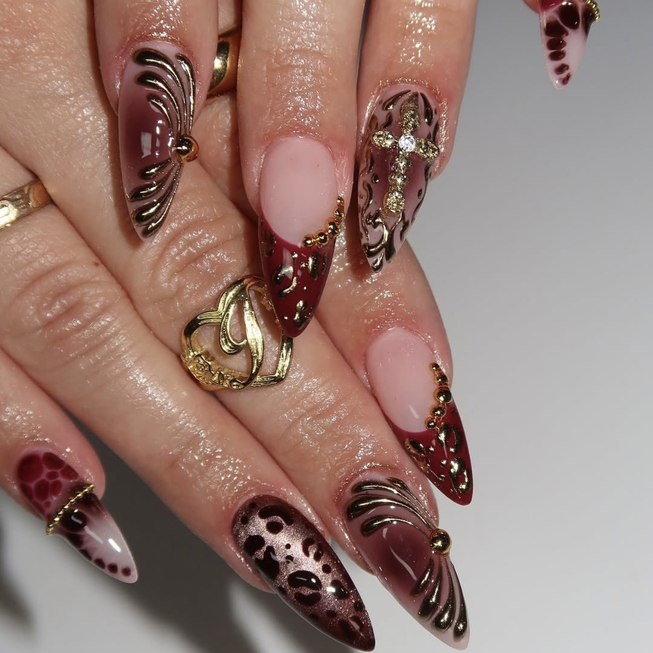 Medium fake nails for women gr - Pressed Flower Art 评论和价格