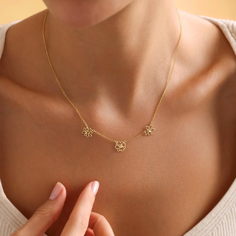 Customized Birth Flowers Neckl - Birth Flower Necklace 评论和价格