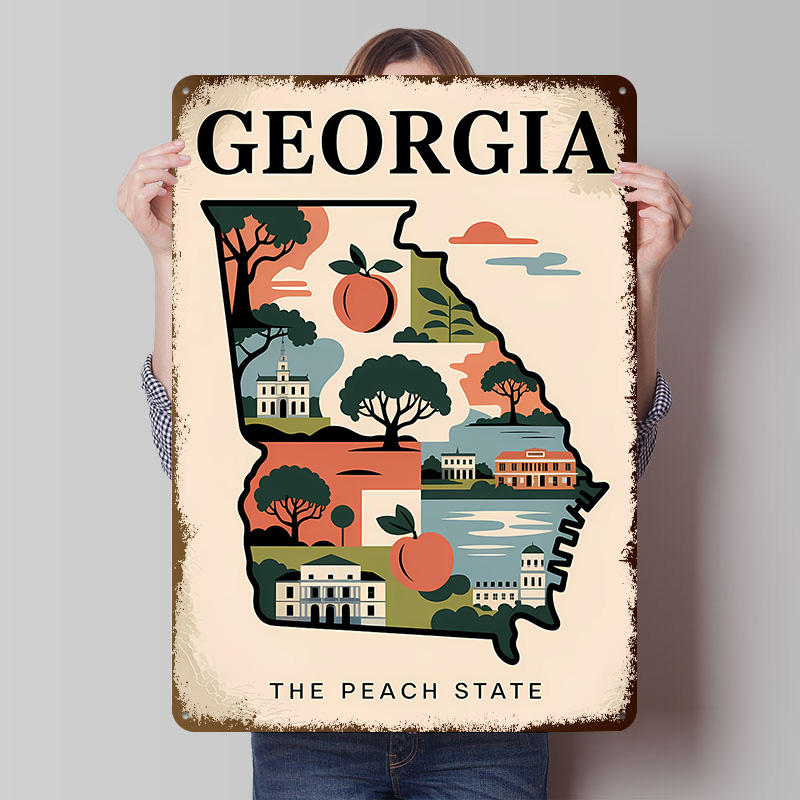 Georgia: The Peach State Illus - Custom Map Poster 评论和价格