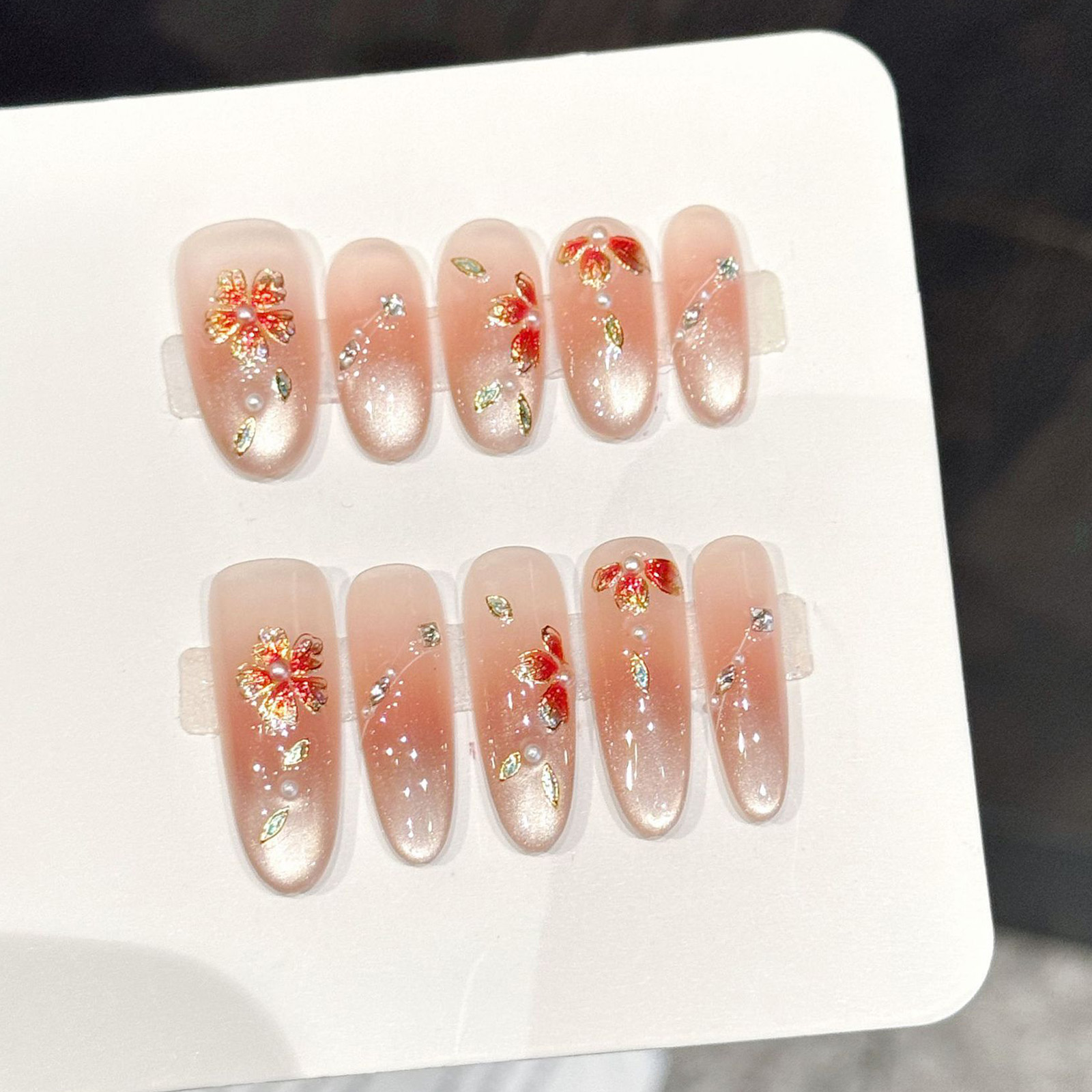 10pcs Handmade Fake Nails Pres - Pressed Flower Art 评论和价格